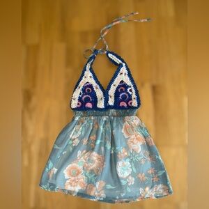Paradis Miss Crochet Floral Boho Halter Top Small